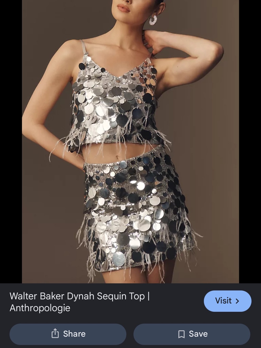 Walter Baker Dynah Silver Sequin Crop Top size m
